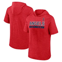 Men's Fanatics Heather Red Los Angeles Angels Push Short Sleeve Pullover Hoodie