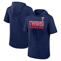 Men's Fanatics Heather Navy Minnesota Twins Push Short Sleeve Pullover Hoodie