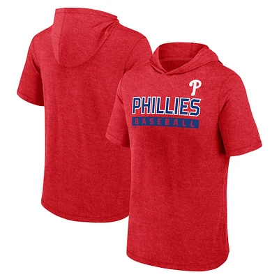 Men's Fanatics Heather Red Philadelphia Phillies Push Short Sleeve Pullover Hoodie