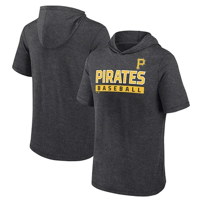 Men's Fanatics Heather Charcoal Pittsburgh Pirates Push Short Sleeve Pullover Hoodie