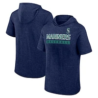 Men's Fanatics Heather Navy Seattle Mariners Push Short Sleeve Pullover Hoodie