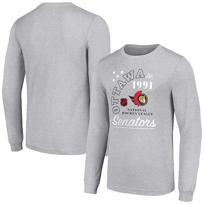 Men's Starter  Heather Gray Ottawa Senators Arch City Theme Graphic Long Sleeve T-Shirt
