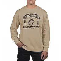 Men's Uscape Apparel Cream Northeastern Huskies Pigment Dyed Fleece Crew Neck Sweatshirt