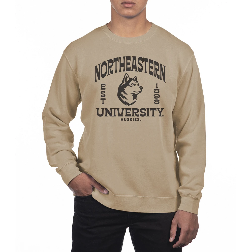Men's Uscape Apparel Cream Northeastern Huskies Pigment Dyed Fleece Crew Neck Sweatshirt
