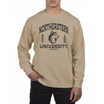 Men's Uscape Apparel Cream Northeastern Huskies Pigment Dyed Fleece Crew Neck Sweatshirt