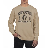 Men's Uscape Apparel Cream Northeastern Huskies Pigment Dyed Fleece Crew Neck Sweatshirt