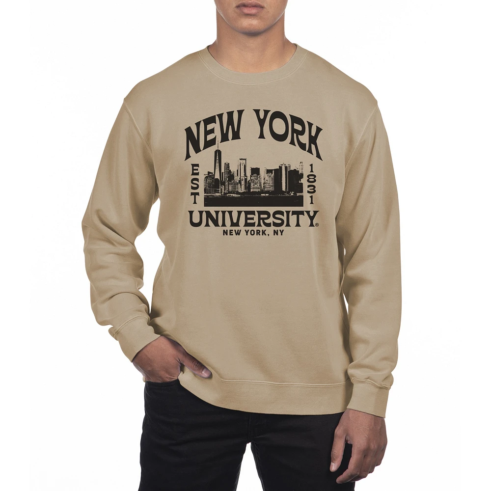 Men's Uscape Apparel Cream NYU Violets Pigment Dyed Fleece Crew Neck Sweatshirt