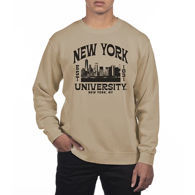 Men's Uscape Apparel Cream NYU Violets Pigment Dyed Fleece Crew Neck Sweatshirt