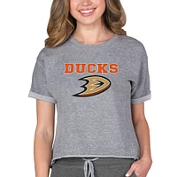 Women's Concepts Sport Heather Gray Anaheim Ducks Tri-Blend Mainstream Terry Short Sleeve Sweatshirt Top
