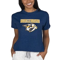 Women's Concepts Sport Navy Nashville Predators Tri-Blend Mainstream Terry Short Sleeve Sweatshirt Top