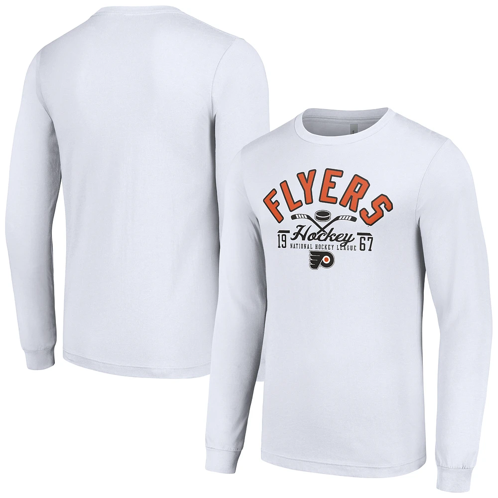 Men's Starter White Philadelphia Flyers Puck Long Sleeve T-Shirt