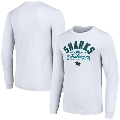 Men's Starter  White San Jose Sharks Puck Long Sleeve T-Shirt