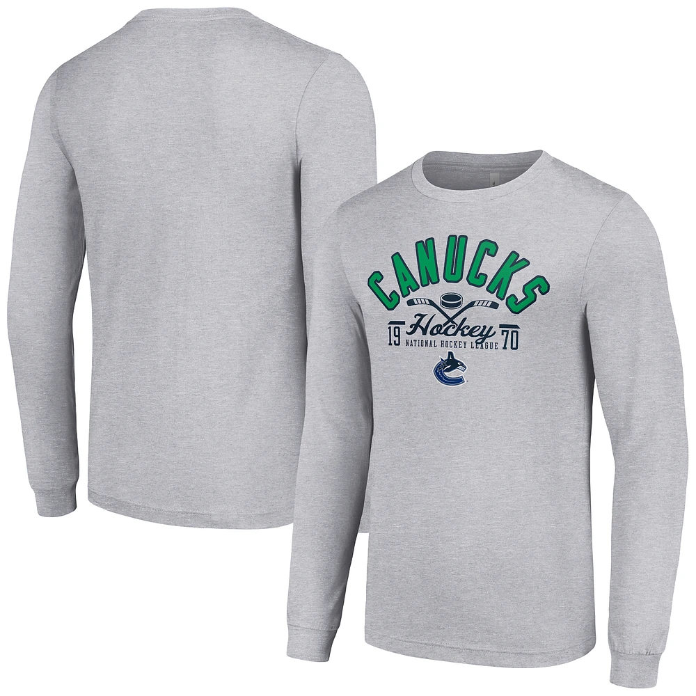 Men's Starter Heather Gray Vancouver Canucks Puck Long Sleeve T-Shirt