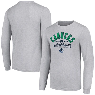 Men's Starter  Heather Gray Vancouver Canucks Puck Long Sleeve T-Shirt