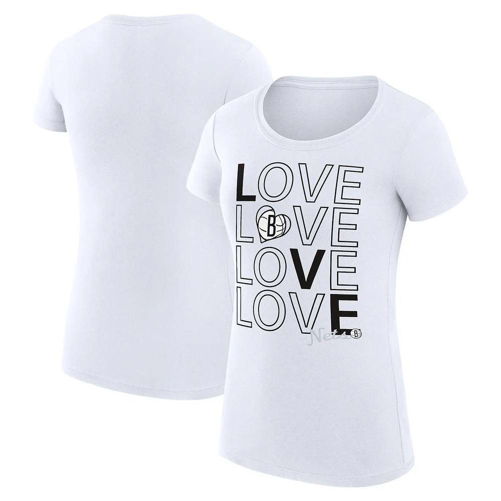 Women's G-III 4Her by Carl Banks White Brooklyn Nets Basketball Love Fitted T-Shirt