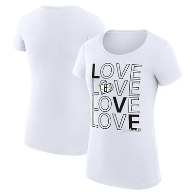 Women's G-III 4Her by Carl Banks White Brooklyn Nets Basketball Love Fitted T-Shirt