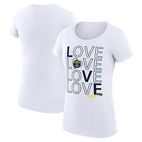 Women's G-III 4Her by Carl Banks White Denver Nuggets Basketball Love Fitted T-Shirt