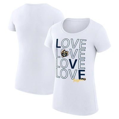 Women's G-III 4Her by Carl Banks White Denver Nuggets Basketball Love Fitted T-Shirt