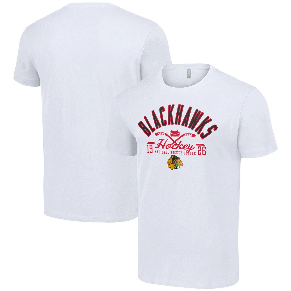 Men's Starter White Chicago Blackhawks Half Puck T-Shirt
