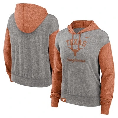 Women's Nike Heather Gray/Texas Orange Texas Longhorns Blitz Color Block Legacy Pullover Hoodie