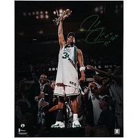 Paul Pierce Boston Celtics Autographed Holding NBA Finals MVP Trophy Photograph with Inscriptions