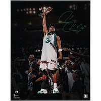 Paul Pierce Boston Celtics Autographed Holding NBA Finals MVP Trophy Photograph with Inscriptions