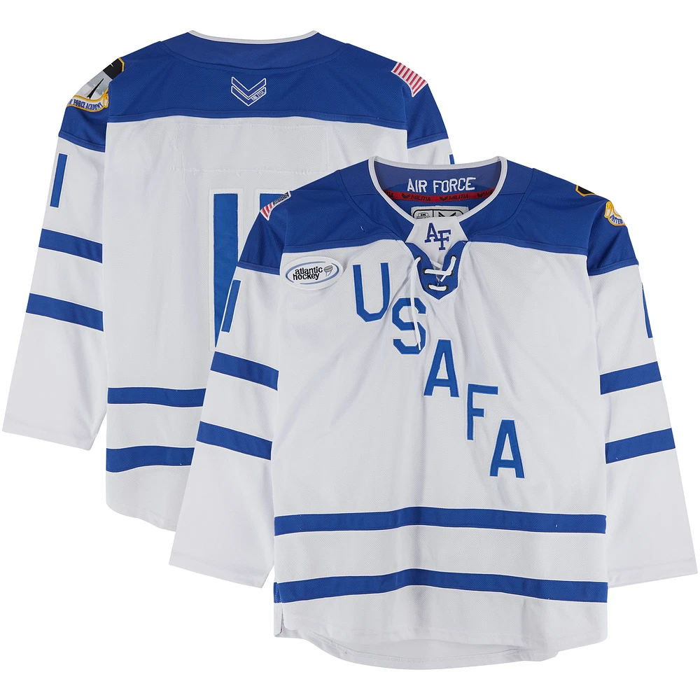 Air Force Falcons Team-Issued #11 White Jersey with Atlantic Hockey Patch from the Hockey Program