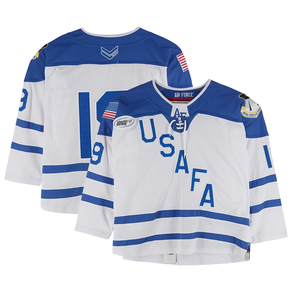 Air Force Falcons Team-Issued #19 White Jersey with Atlantic Hockey Patch from the Hockey Program