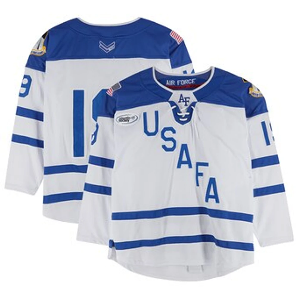 Air Force Falcons Team-Issued #19 White Jersey with Atlantic Hockey Patch from the Hockey Program