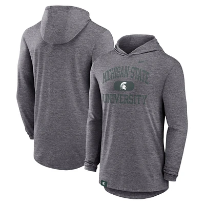 Men's Nike Heather Gray Michigan State Spartans Blitz Hoodie Long Sleeve T-Shirt