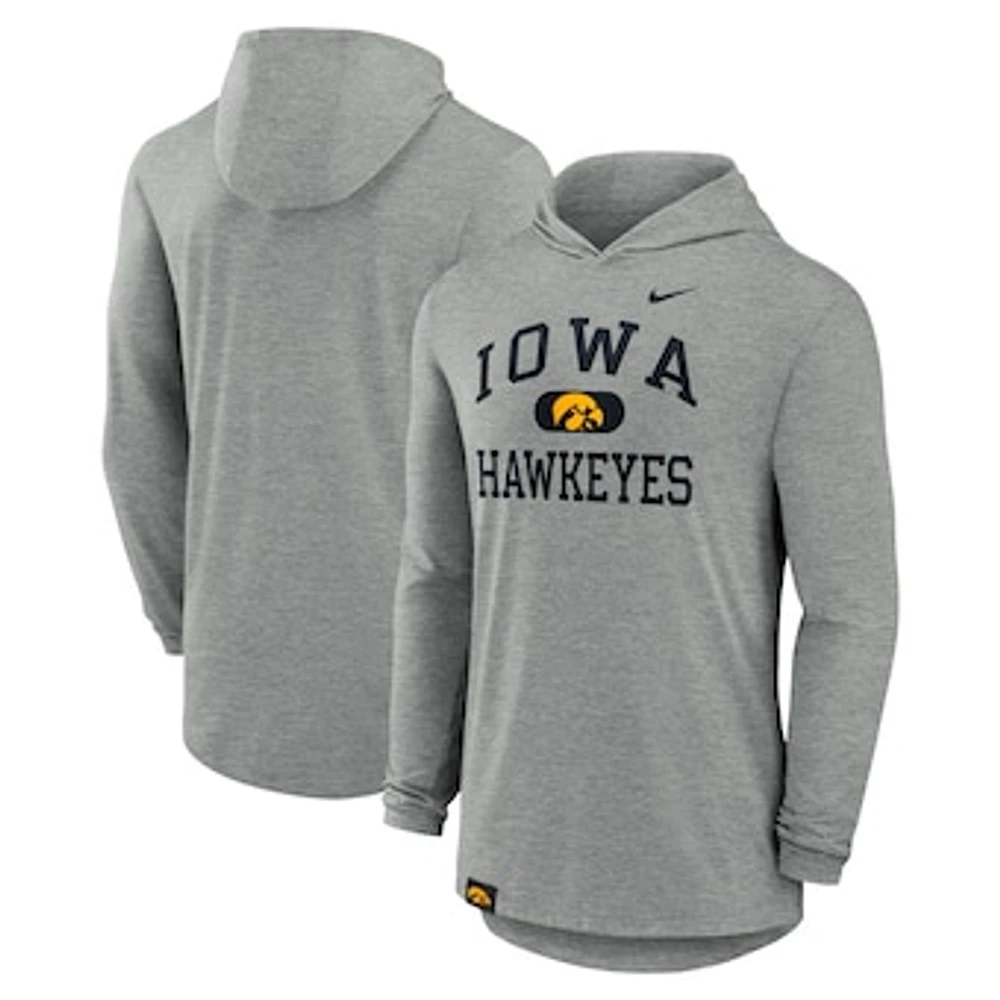 Men's Nike Heather Gray Iowa Hawkeyes Blitz Hoodie Long Sleeve T-Shirt