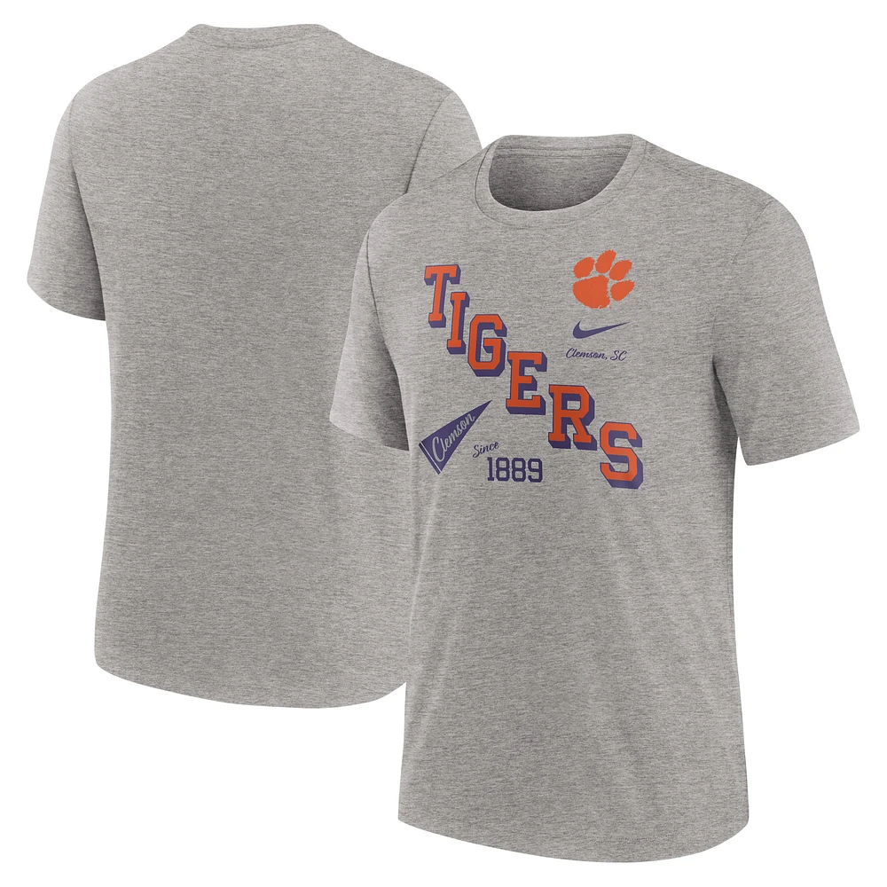 Men's Nike Heather Gray Clemson Tigers Blitz Roll Call Tri-Blend T-Shirt