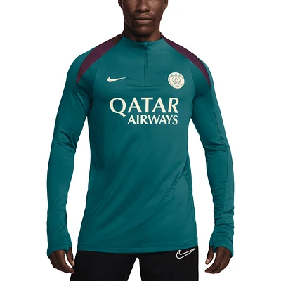 Men's Nike Teal Paris Saint-Germain 2024/25 Strike Drill Performance Quarter-Zip Long Sleeve Top