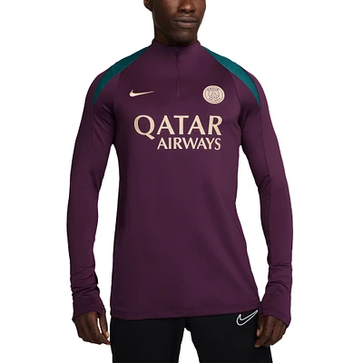 Men's Nike Burgundy Paris Saint-Germain 2024/25 Strike Drill Performance Quarter-Zip Long Sleeve Top