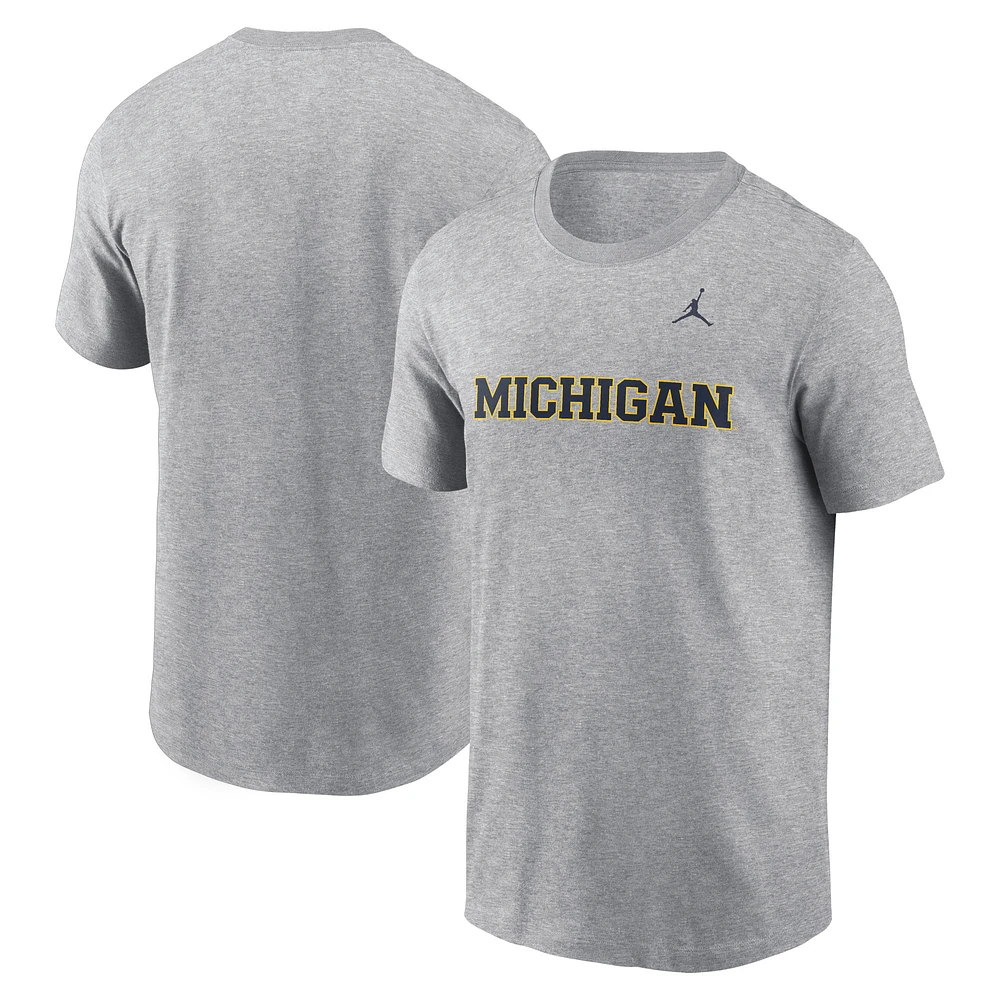 Men's Jordan Brand Heather Gray Michigan Wolverines Primetime Wordmark T-Shirt