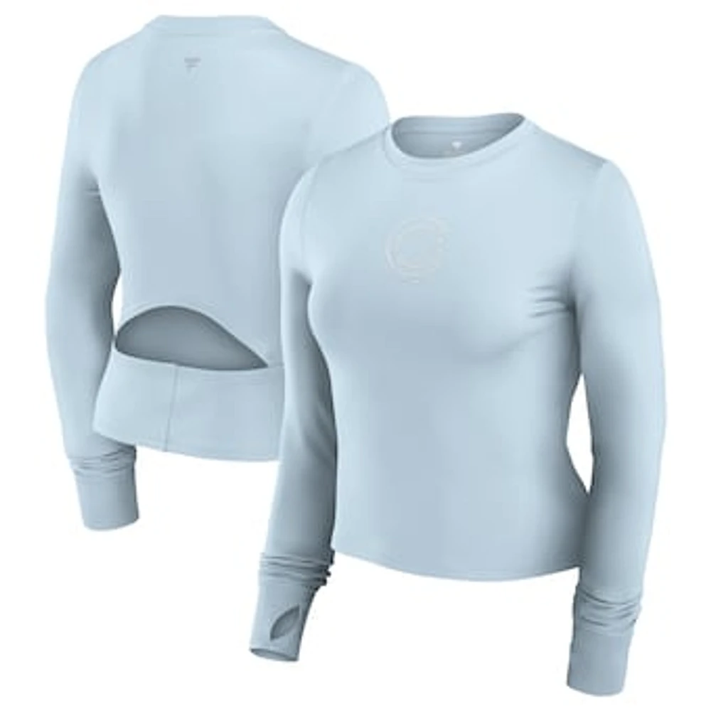 Women's Fanatics Light Blue Chicago Cubs Studio Fitted Long Sleeve Gym Top