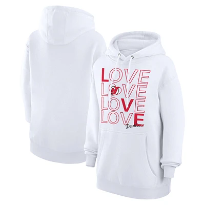 Women's G-III 4Her by Carl Banks  White New Jersey Devils Hockey Love Fleece Pullover Hoodie