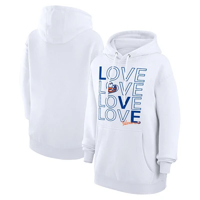 Women's G-III 4Her by Carl Banks  White New York Islanders Hockey Love Fleece Pullover Hoodie