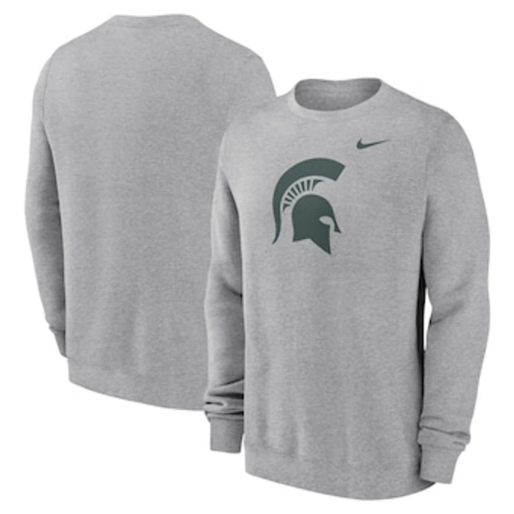 Men's Nike Heather Gray Michigan State Spartans Primetime Evergreen Fleece Pullover Sweatshirt