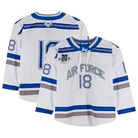 Air Force Falcons Team-Issued #18 White and Blue Jersey with Atlantic Hockey 20th Anniversary Patch from the Hockey Program