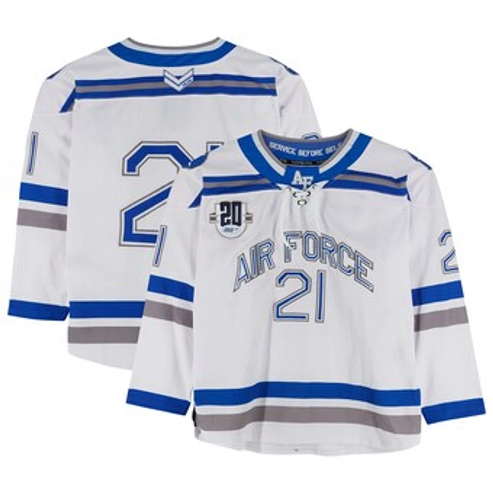 Air Force Falcons Team-Issued #21 White and Blue Jersey with Atlantic Hockey 20th Anniversary Patch from the Hockey Program