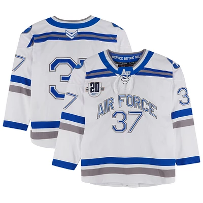 Air Force Falcons Team-Issued #37 White and Blue Jersey with Atlantic Hockey 20th Anniversary Patch from the Hockey Program