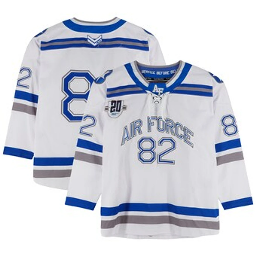 Air Force Falcons Team-Issued #82 White and Blue Jersey with Atlantic Hockey 20th Anniversary Patch from the Hockey Program