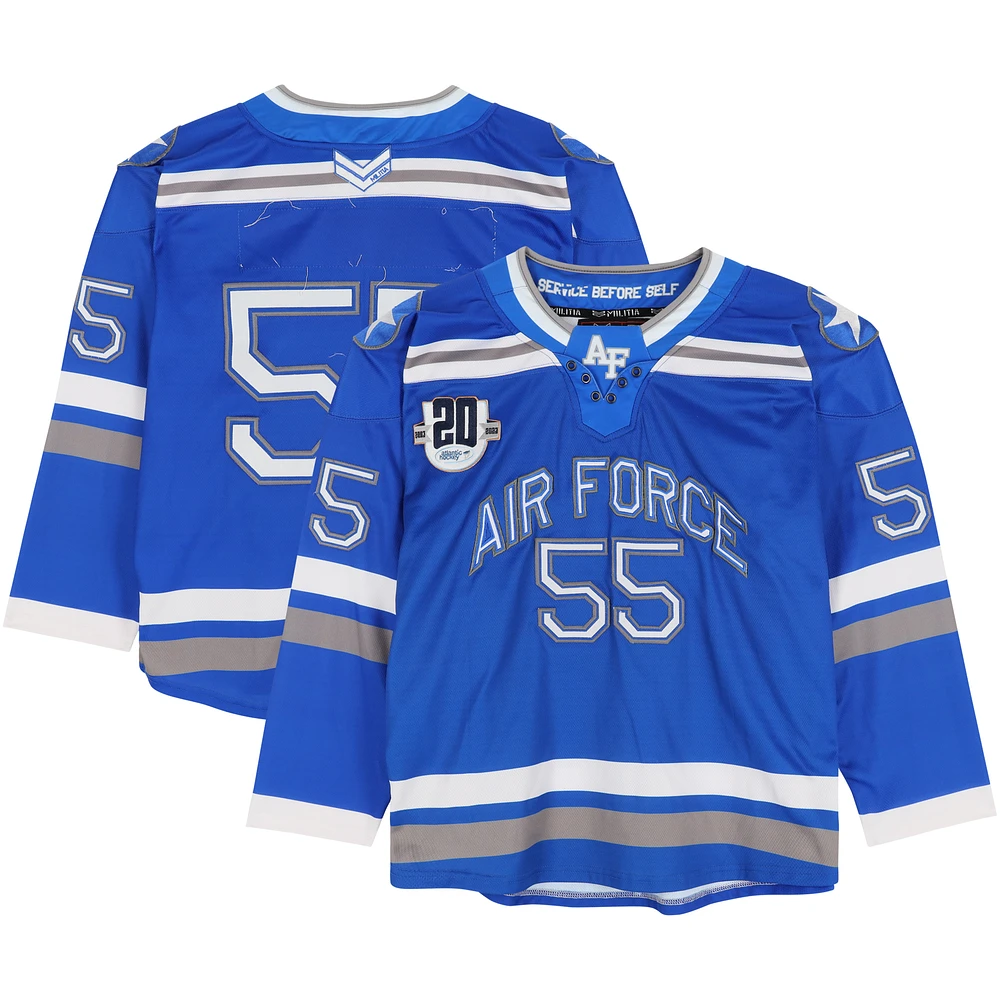 Air Force Falcons Team-Issued #55 Blue Jersey with 20th Anniversary Patch from the Hockey Program