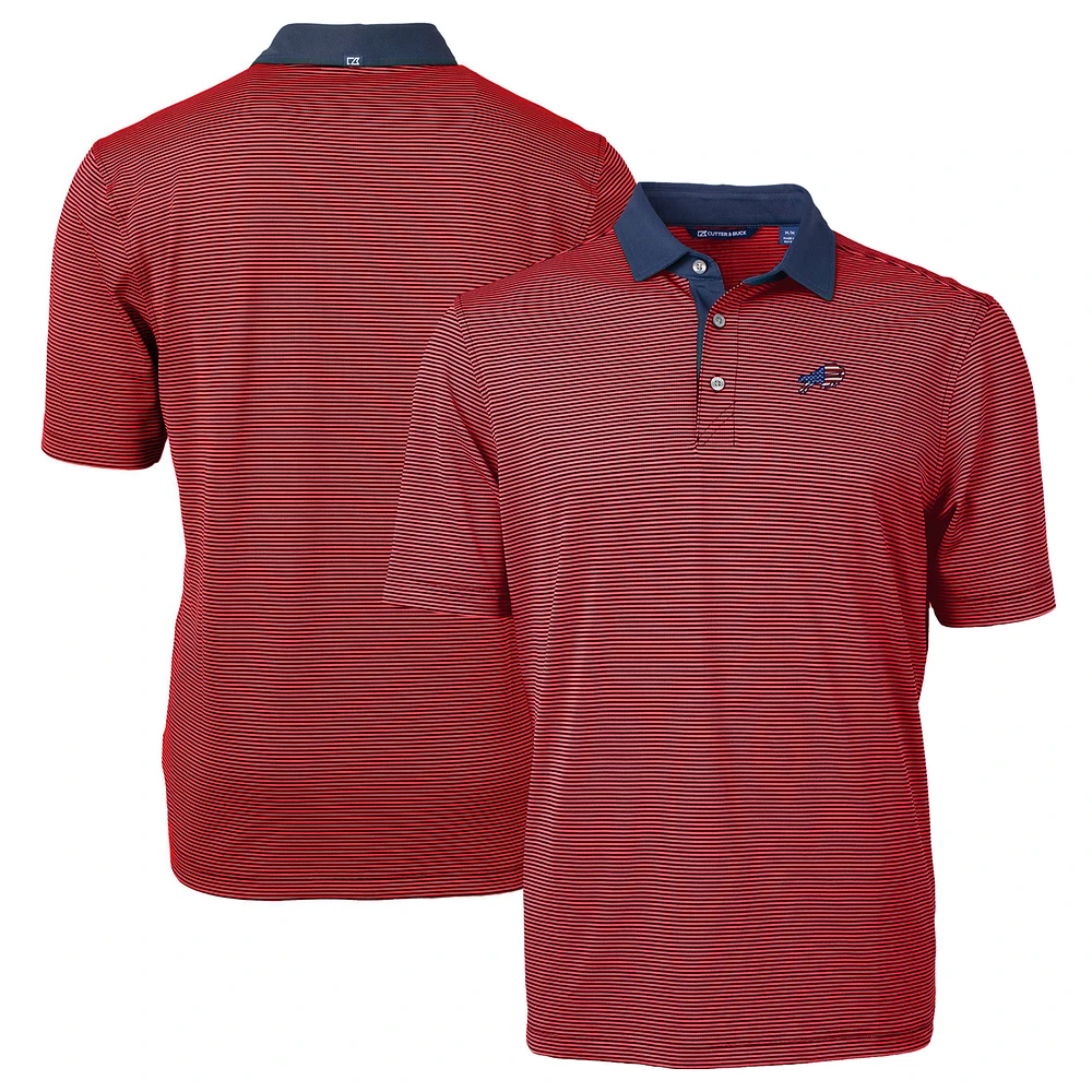 Men's Cutter & Buck Red/Navy Buffalo Bills Virtue Eco Pique Micro Stripe Recycled Polo