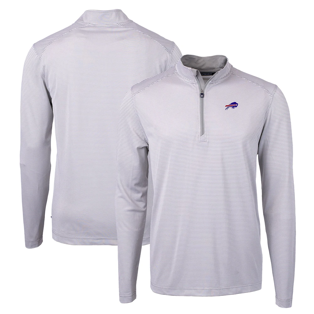 Men's Cutter & Buck /Gray Buffalo Bills Virtue Eco Pique Micro Stripe Recycled Quarter-Zip Pullover Top
