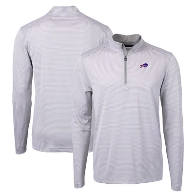 Men's Cutter & Buck /Gray Buffalo Bills Virtue Eco Pique Micro Stripe Recycled Quarter-Zip Pullover Top