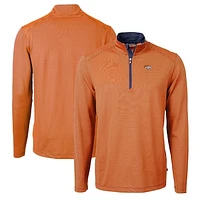 Men's Cutter & Buck Orange/Navy Denver Broncos Virtue Eco Pique Micro Stripe Recycled Quarter-Zip Pullover Top