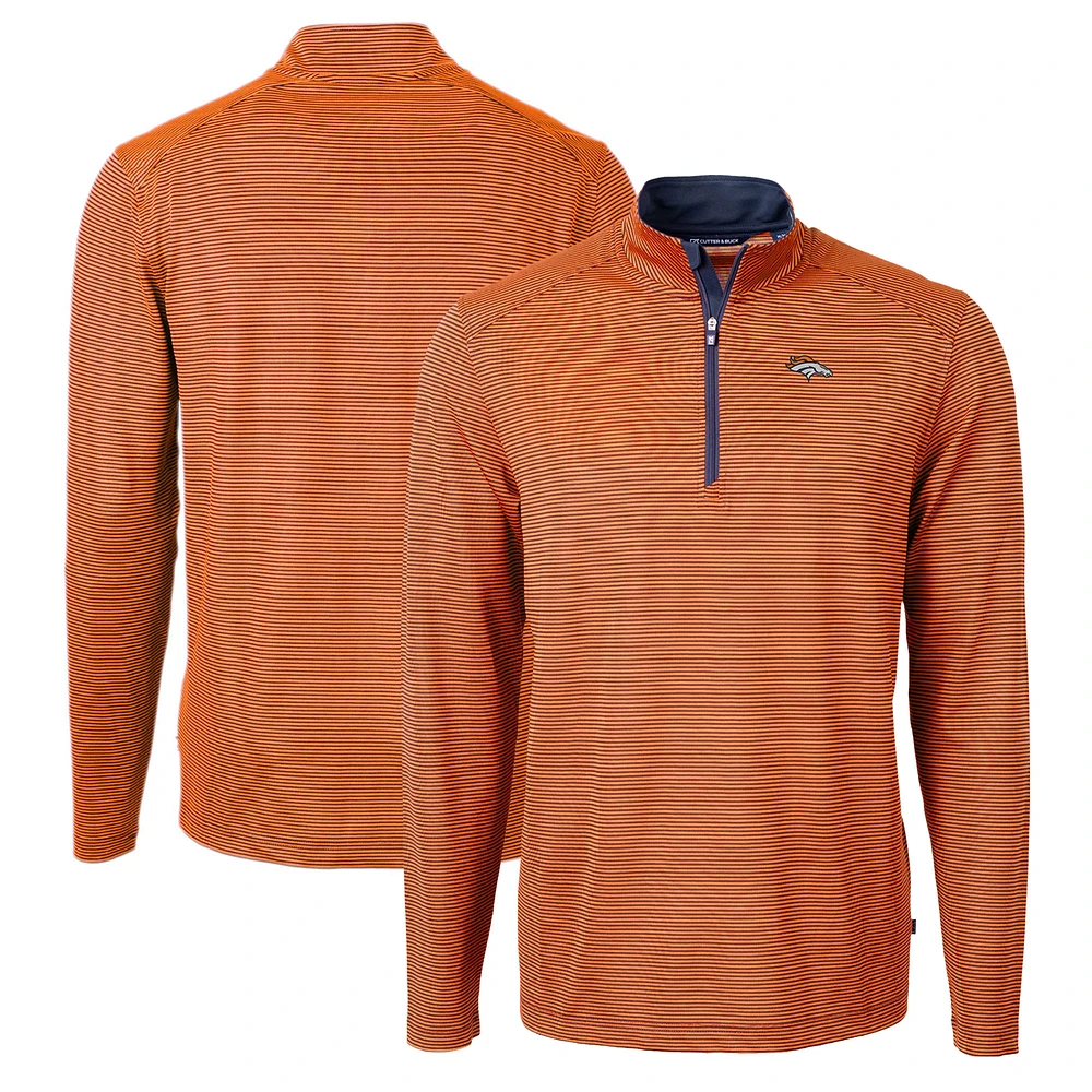 Men's Cutter & Buck Orange/Navy Denver Broncos Virtue Eco Pique Micro Stripe Recycled Quarter-Zip Pullover Top