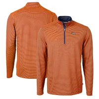 Men's Cutter & Buck Orange/Navy Denver Broncos Virtue Eco Pique Micro Stripe Recycled Quarter-Zip Pullover Top